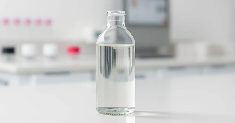 Frasco esterilizado de coleta de amostra de água posicionado para análise laboratorial