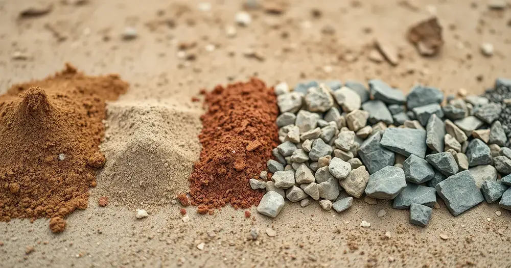 Amostras de solo, areia e fragmentos de rocha retiradas durante a perfuração de um poço